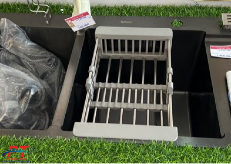 Chậu rửa chén Nano 10048, 2 hộc 1 cánh có hố rác