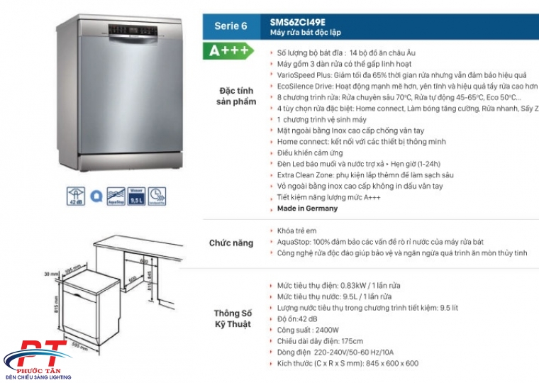 Máy rửa chén BOSCH SMS6ZCI49E- Series 6 -14 bộ