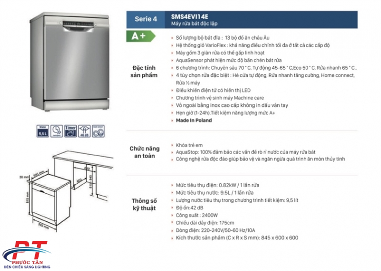 Máy rửa chén BOSCH SMS4EVI14E- Series 4 -13 bộ